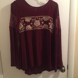 Buckle Burgundy embroidered flowy top